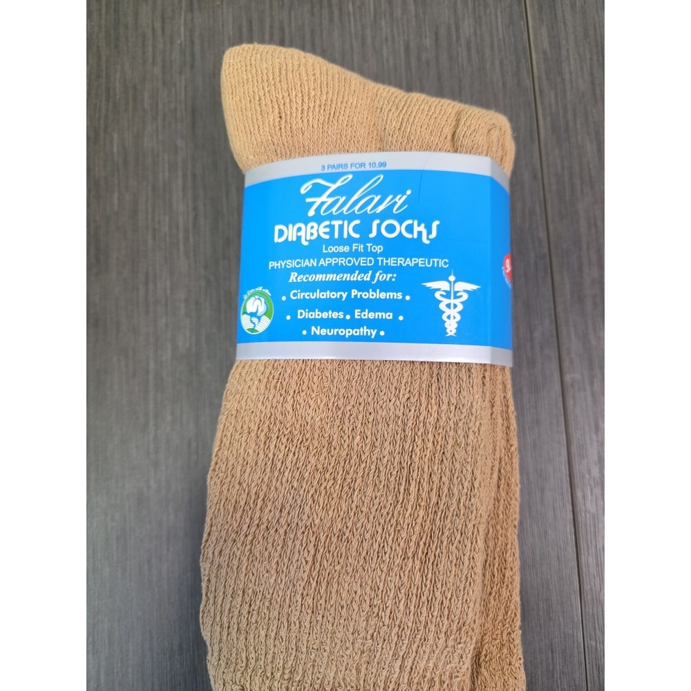 Falari Socks Mens 9-11 Tan Diabetic Loose Fit Top‎ 3 Pairs Therapeutic Medical